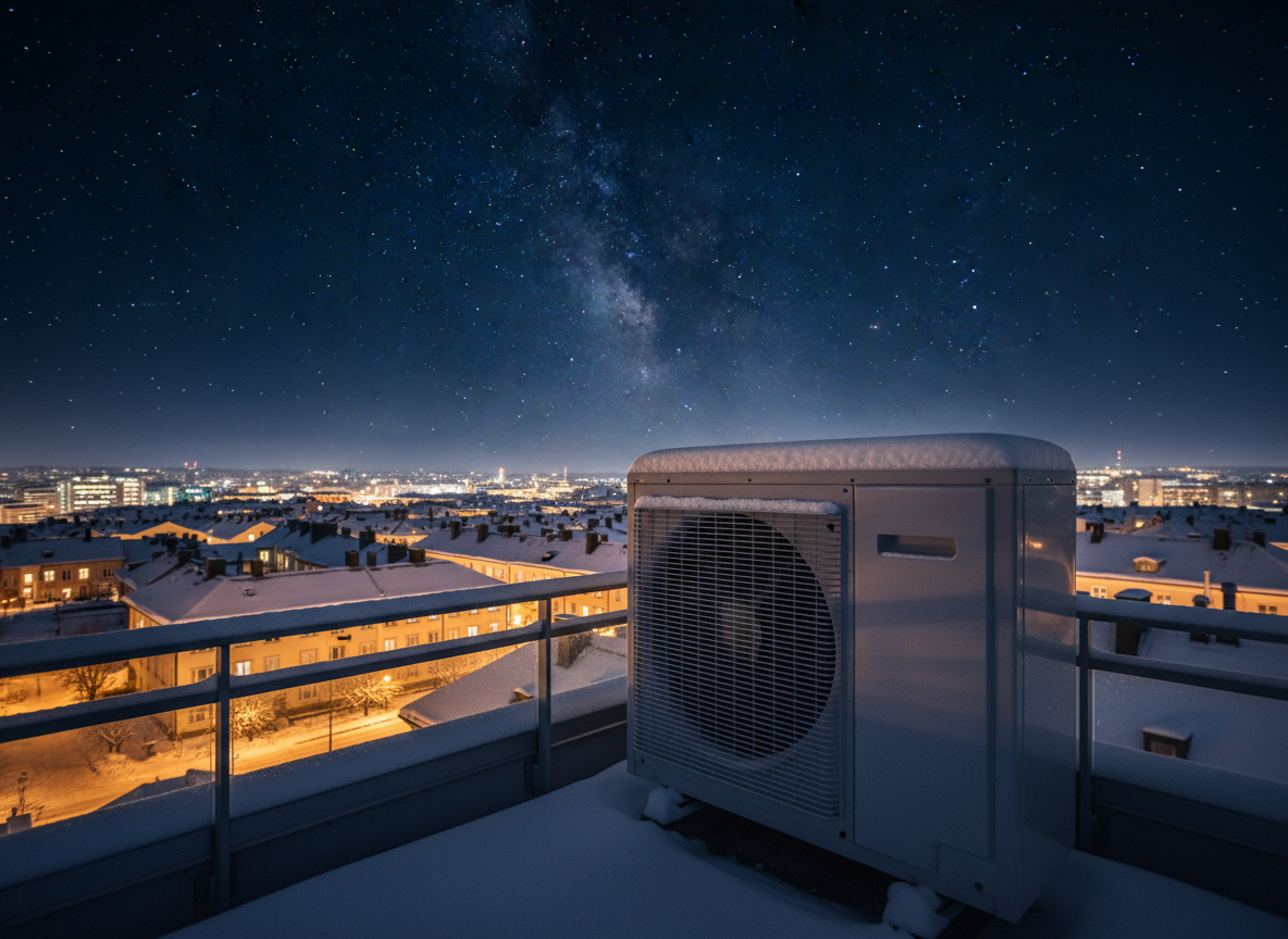 Protezione invernale per pompe di calore XXL: neve, ghiaccio e pioggia
