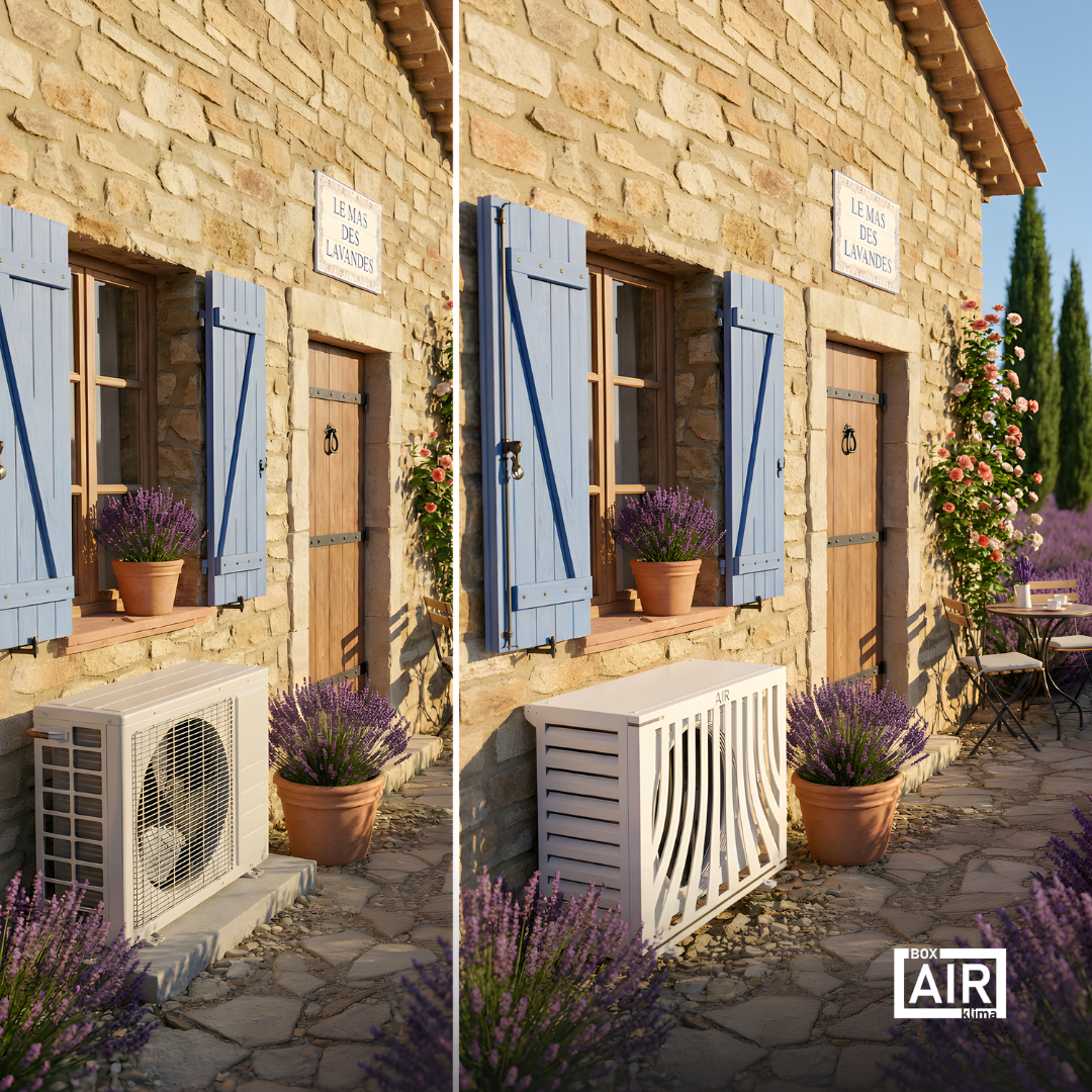 Provence bianco Box Air Klima, copertura per climatizzatori esterni che protegge da foglie, polvere, smog e agenti atmosferici.