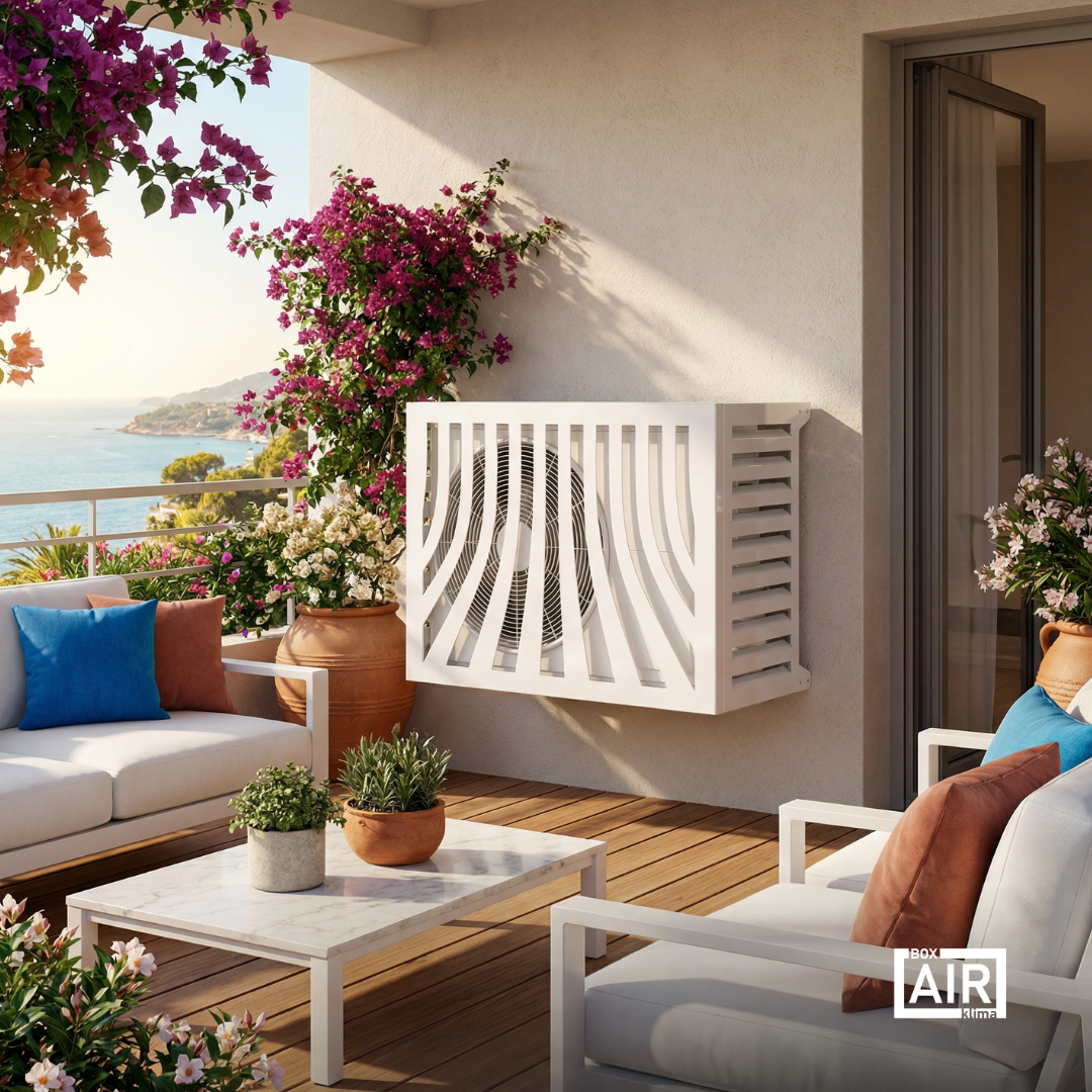 Provence bianco Box Air Klima, copertura per climatizzatori esterni che protegge da foglie, polvere, smog e agenti atmosferici.