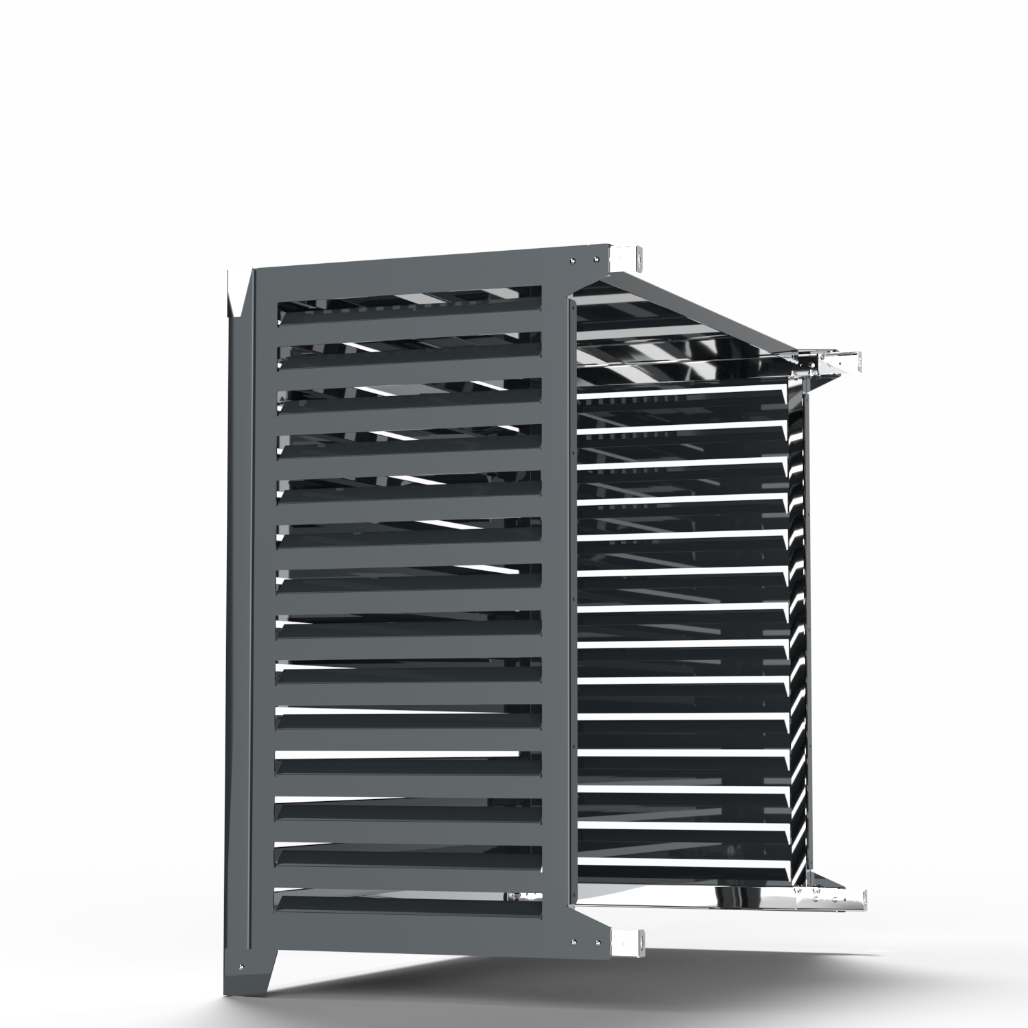 Rückansicht der XXL-Anthrazitabdeckung – mit Belüftungsöffnungen und solider Bodenverankerung. kompatibel mit dem System Argo Clima AIM06EMX.