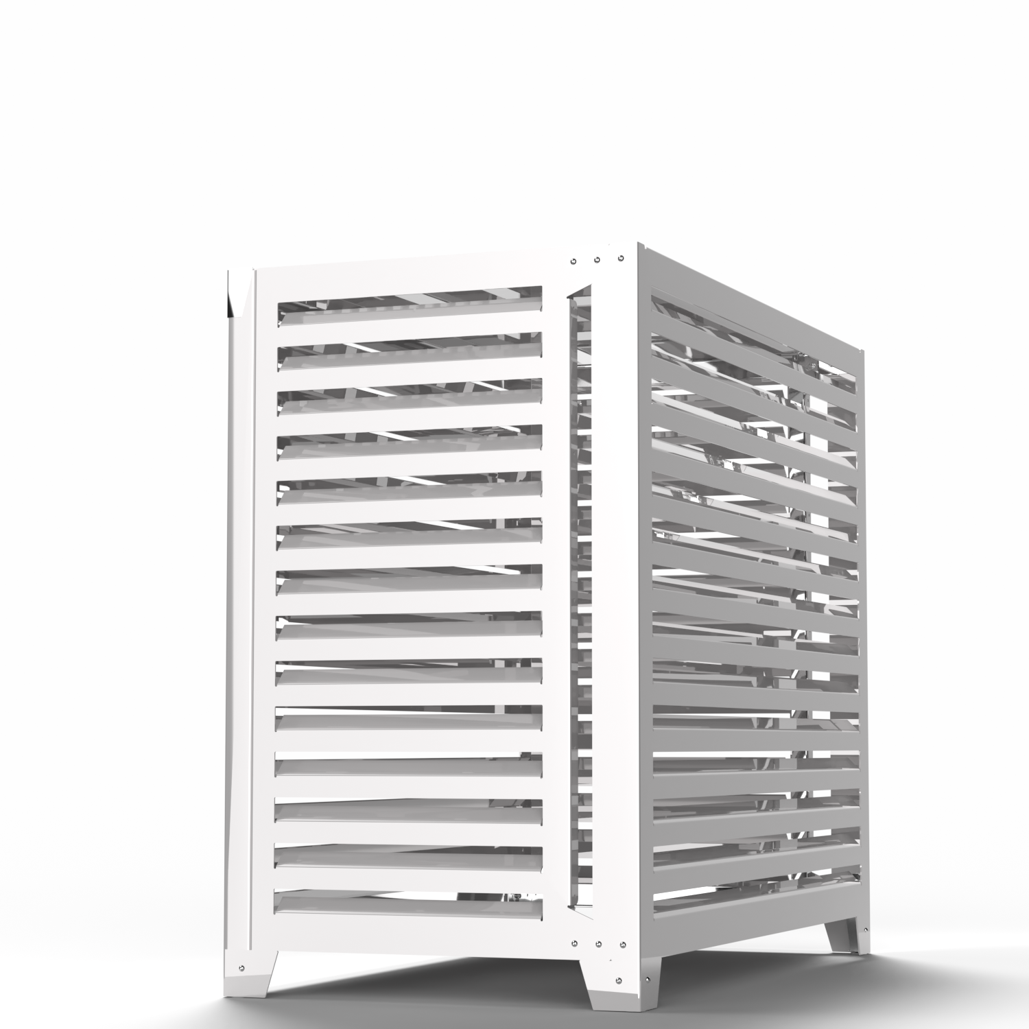 Vue latérale et arrière – aération optimisée et accès maintenance facilité, modèle XXL blanc. association idéale avec Argo Clima AIM14EMX.