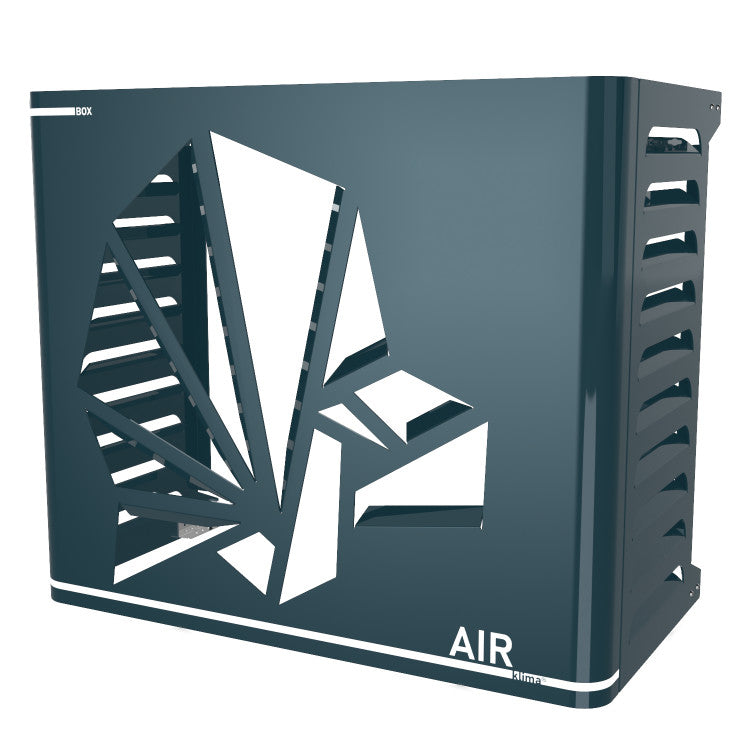 Cache clim artistique extérieur – modèle Bird anthracite, vue frontale. Application sur Mitsubishi Electric MXZ, solution idéale pour valoriser et protéger les pompes à chaleur multi-split.