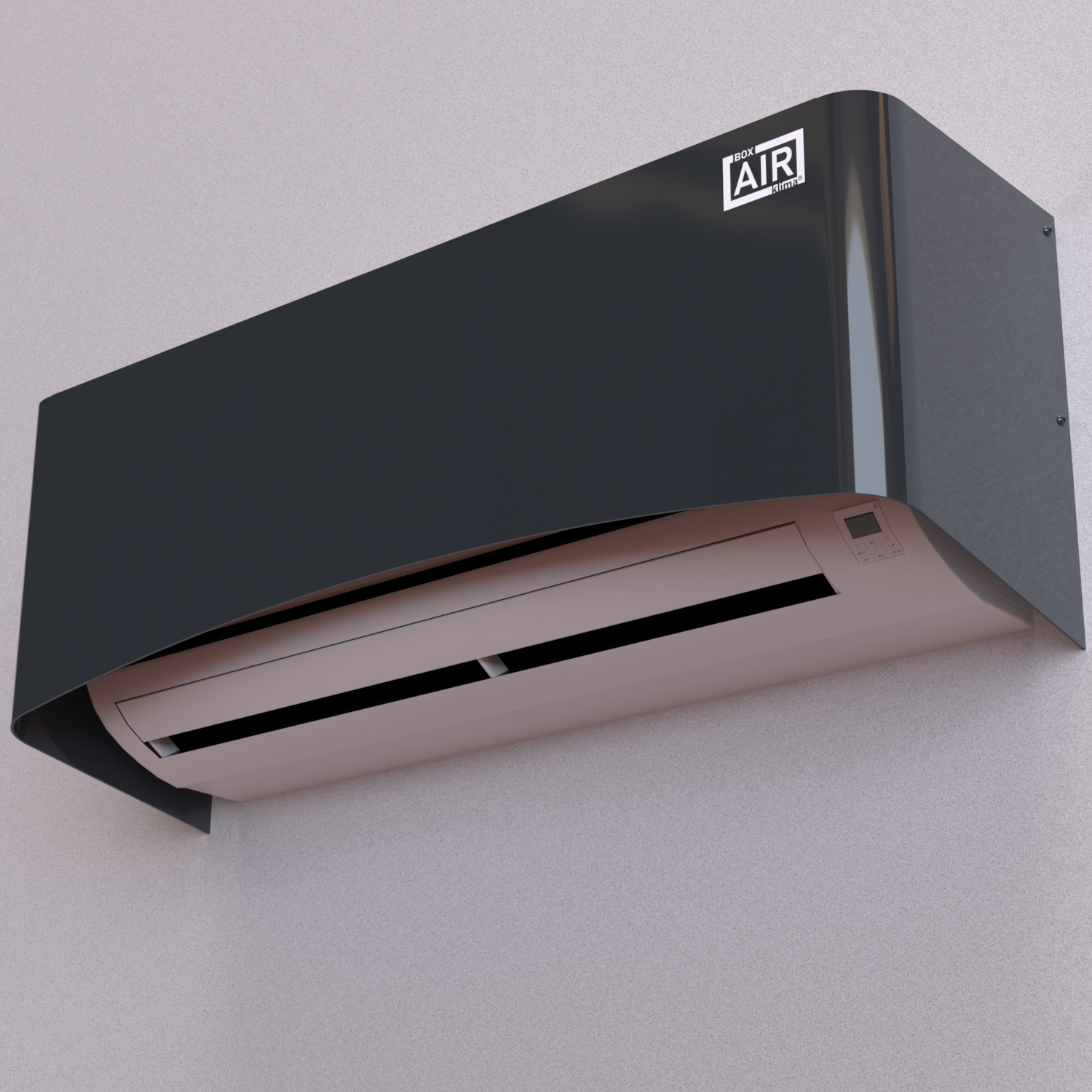 Cache split intérieur design anthracite – Clio installé sur mur blanc, style contemporain et raffiné. Compatible avec l’unité intérieure de climatisation split Argo Clima AIM11EMX.