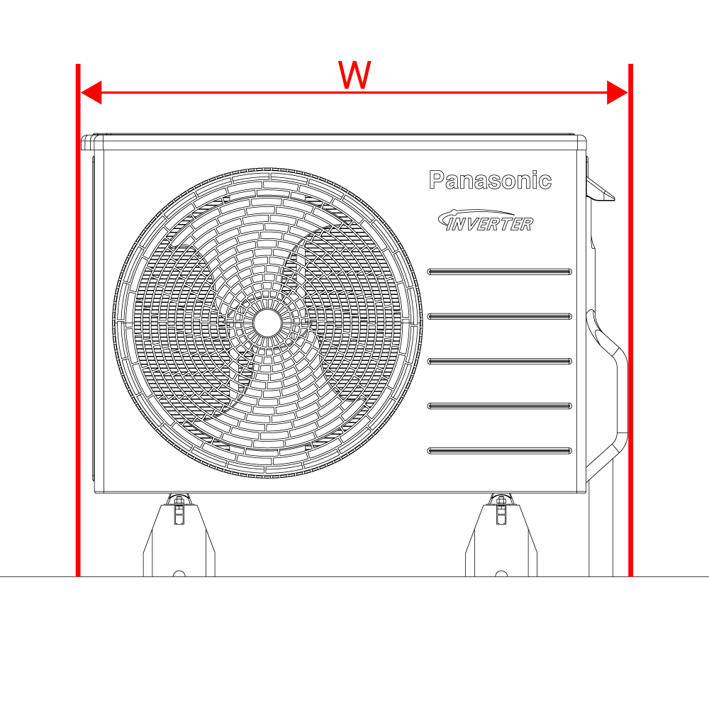 Mesure frontale pour choisir un cache pompe à chaleur Viessmann 111.B06 qui respecte les normes et protège l’unité des intempéries.