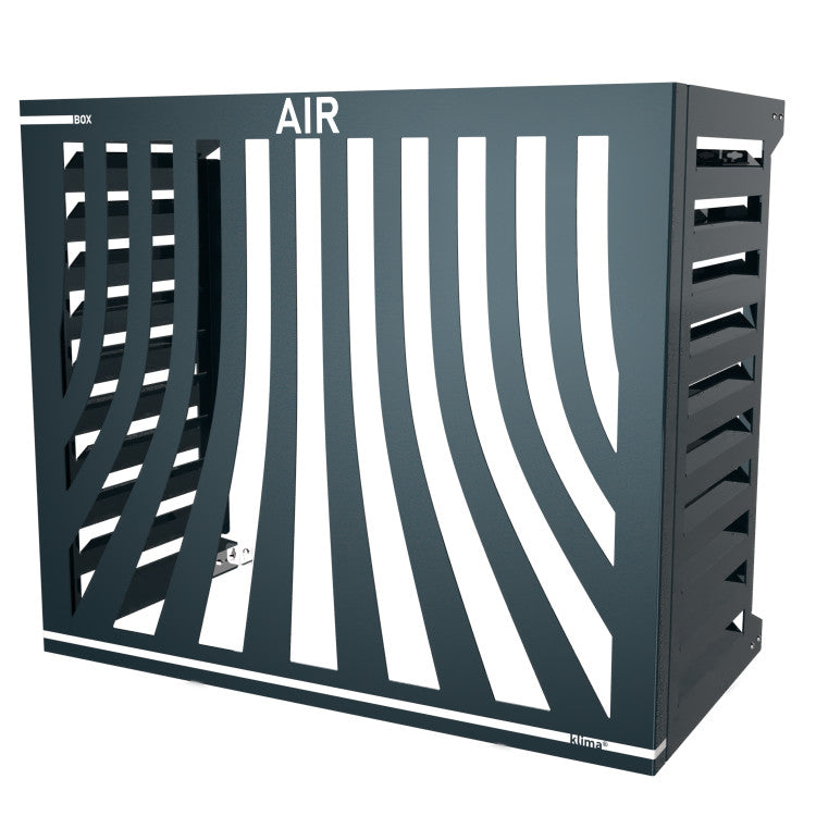 Cache clim élégant extérieur – modèle Provence anthracite, vue frontale. Installation parfaite sur Argo Ulisse, alliant praticité et design pour les systèmes compacts extérieurs.