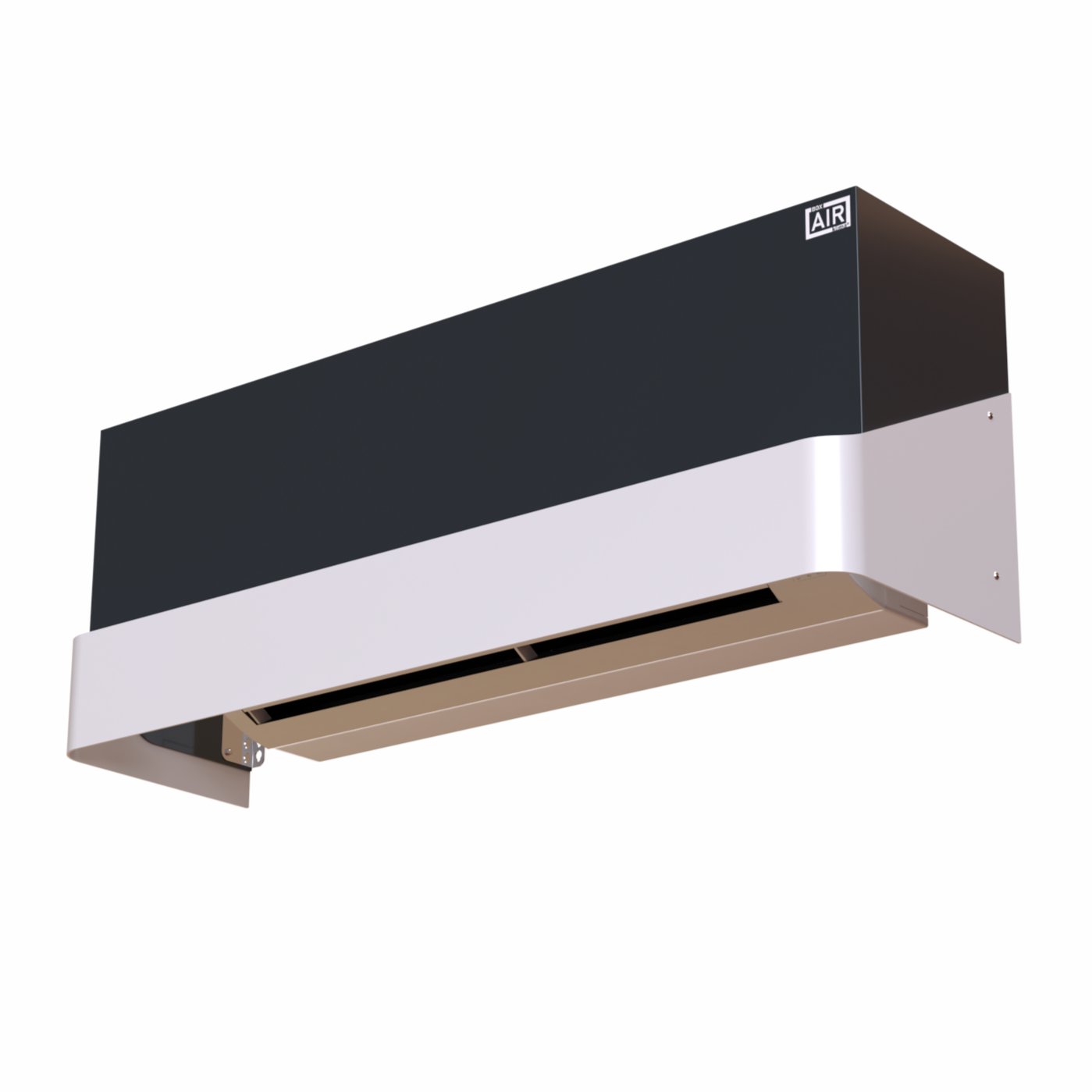 Tersicore – Designstarke schwarze Abdeckung für Split-Klimaanlagen mit geschwungener Front, ideal für architektonisch anspruchsvolle Innenräume. Kompatibel mit dem Split-Klimagerät Innenmodul Argo Clima AEI1G50.
