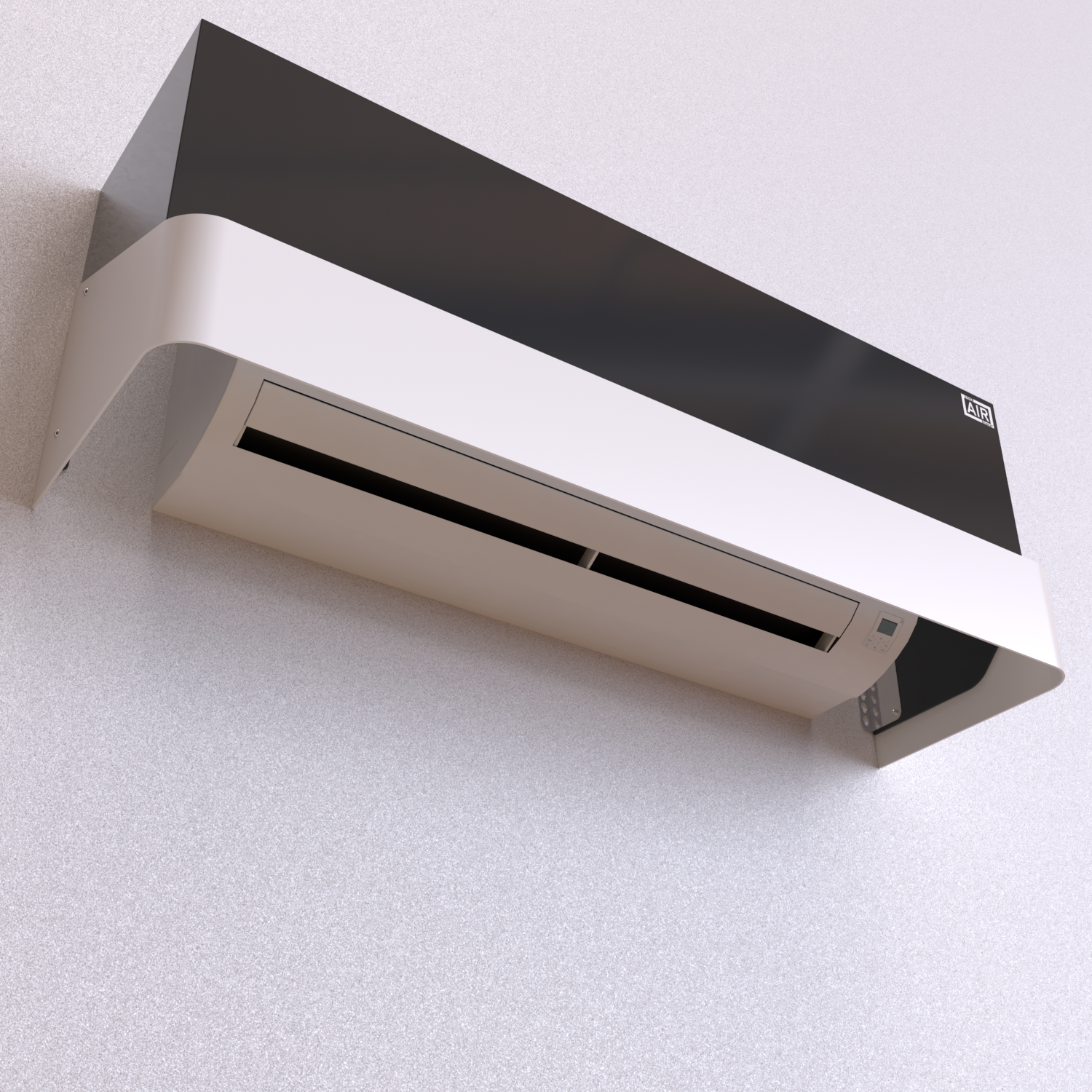 Vue du dessous – Tersicore s’intègre parfaitement au climatiseur mural avec discrétion et élégance. Compatible avec l’unité intérieure de climatisation split Bosch C6000AW 9 OR-S.