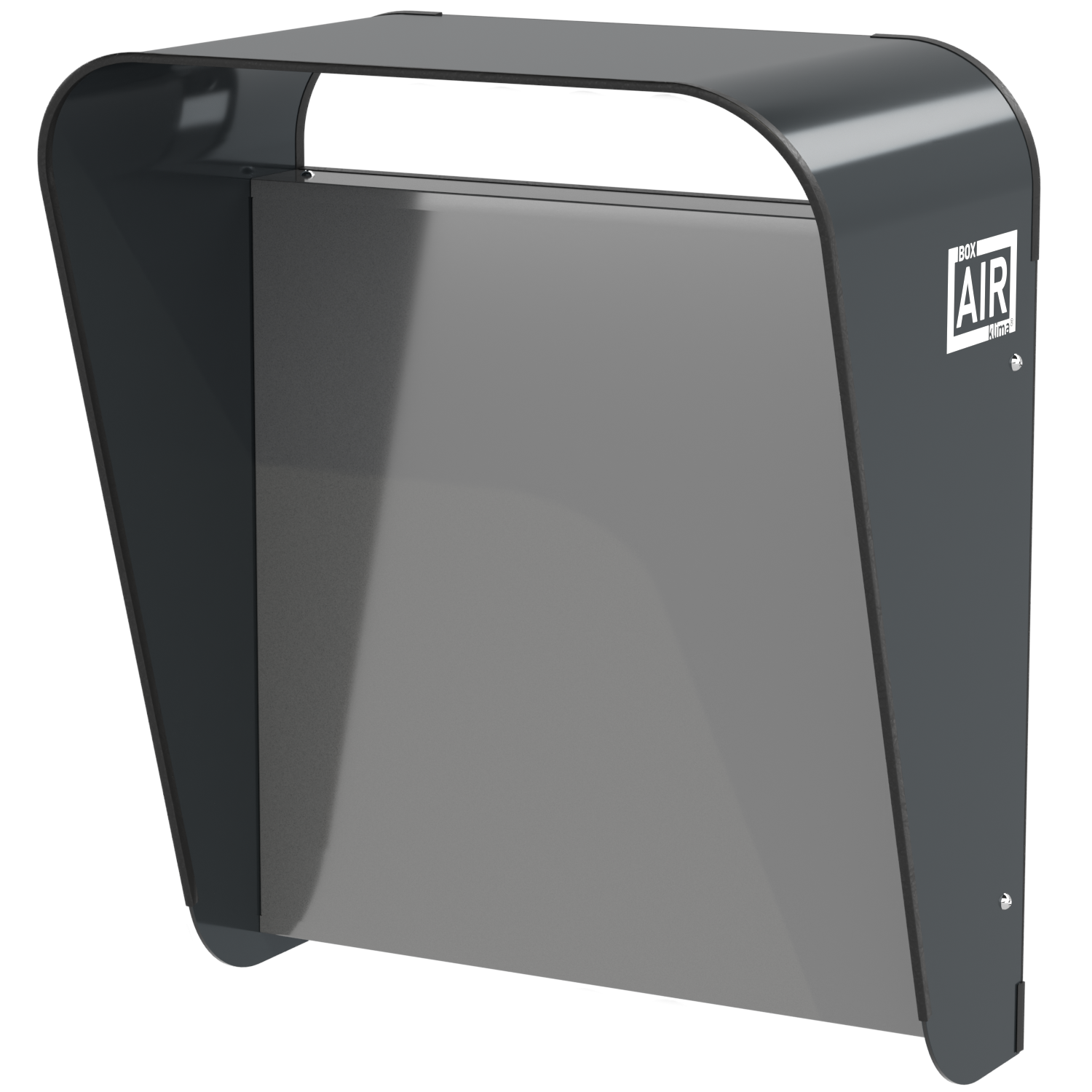 Protection for wallbox with technical compartment – three-quarter view of anthracite/silver Wallbox Cover Plus on a neutral background, sleek cover housing cable outlet securely. Compatible with Wallbox Pulsar Plus wallbox charging station.