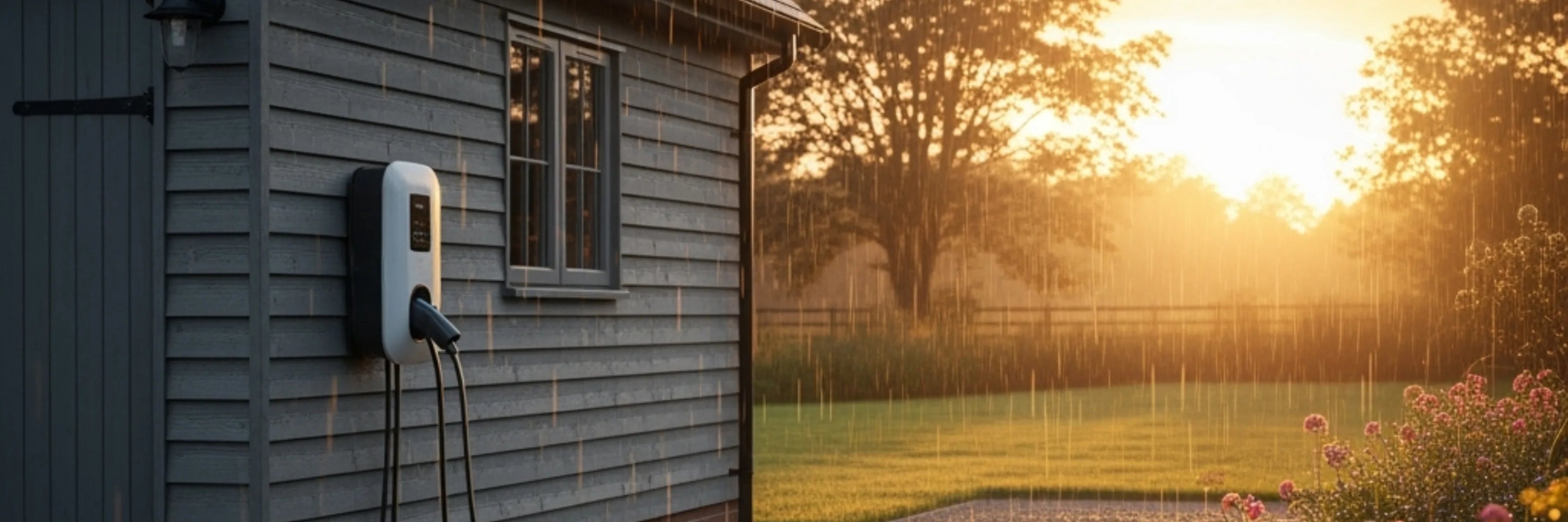 Borne de recharge extérieure exposée à la pluie sans boîtier de protection, risque d’humidité et de détérioration progressive