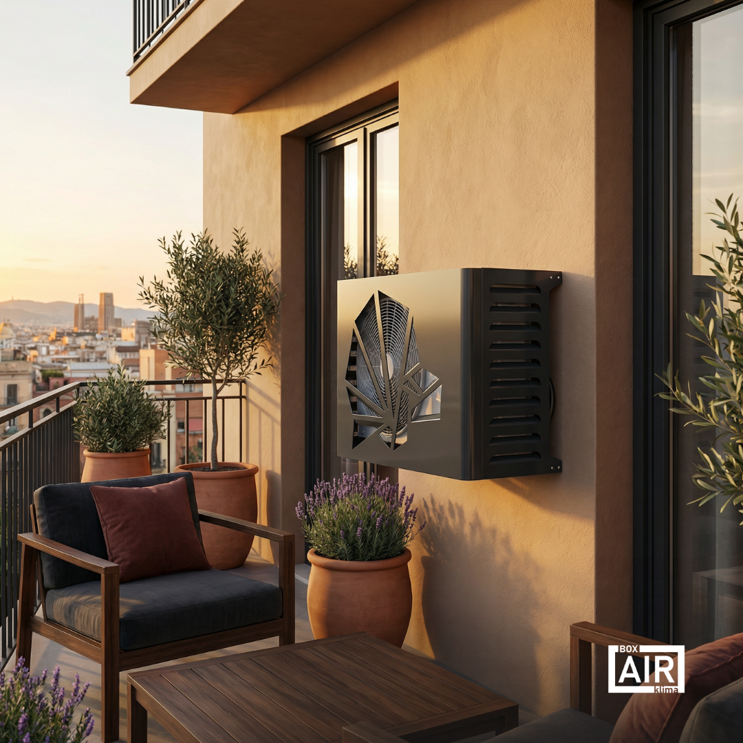 Cache clim extérieur Blade anthracite Box Air Klima pour unités extérieures et pompes à chaleur, protection durable et intégration architecturale.