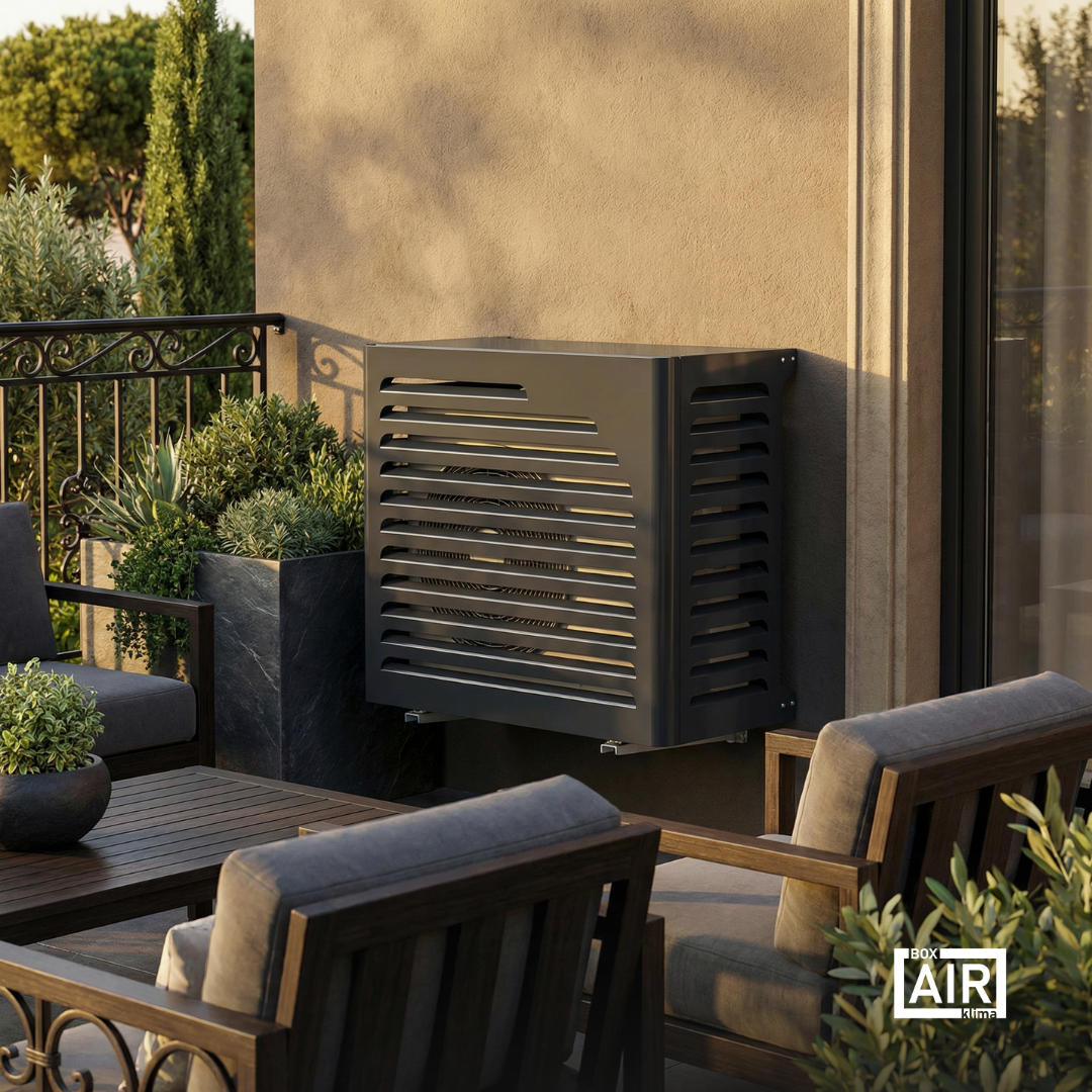 Box Air Klima Curve in Anthrazit, langlebige Schutzabdeckung für Außengeräte mit optimaler Belüftung und moderner Optik.