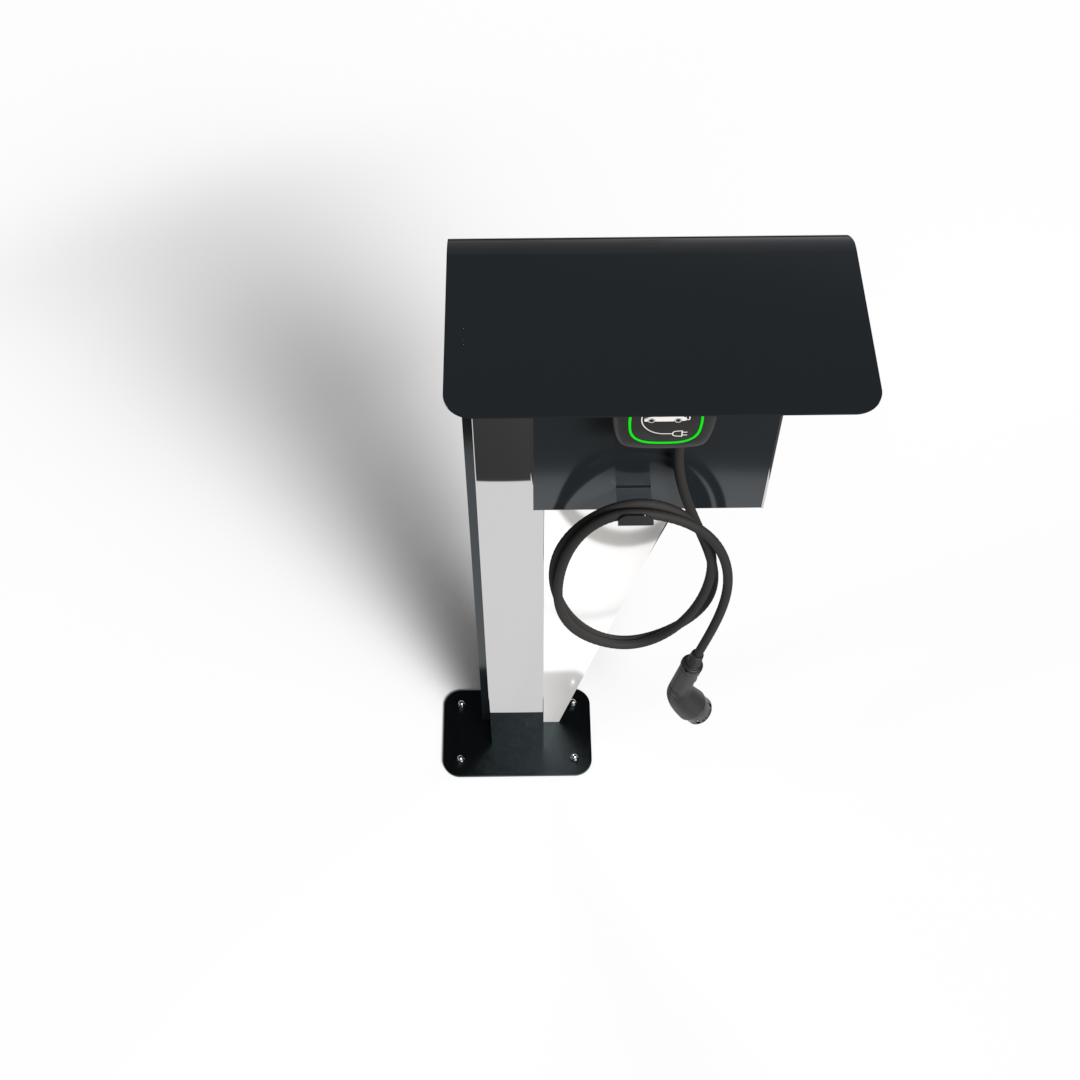 Vista dall’alto della colonnina Vela con design slanciato e base larga – compatibile con wallbox Hypervolt Home 3 Pro