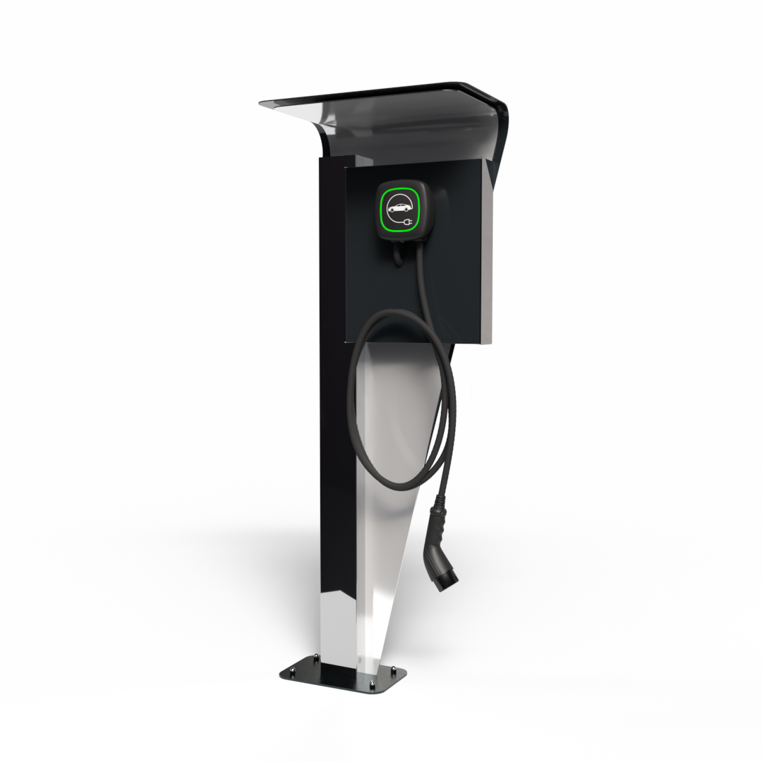 Détail du compartiment technique de la colonne Vela pour installation propre et protégée de la borne Easee Charge Lite