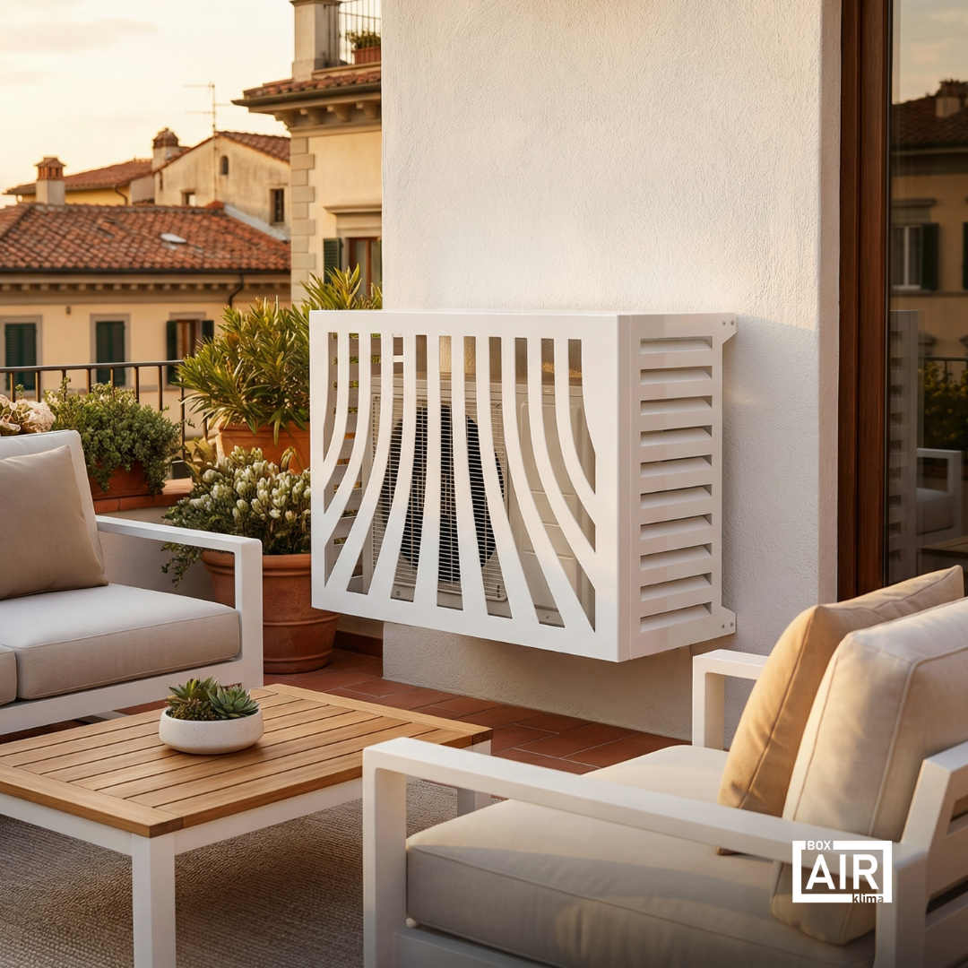 Weiße Provence Abdeckung von Box Air Klima per Außengeräte von Klimaanlagen und Wärmepumpen, Schutz vor Regen, UV e sporco.