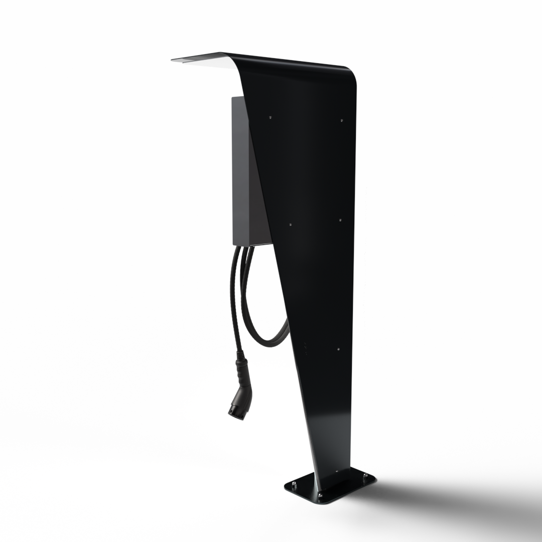 Rückansicht Vela Ladesäule mit robuster Struktur und Technikschutz – kompatibel mit ChargePoint Home Flex für Außenbereich