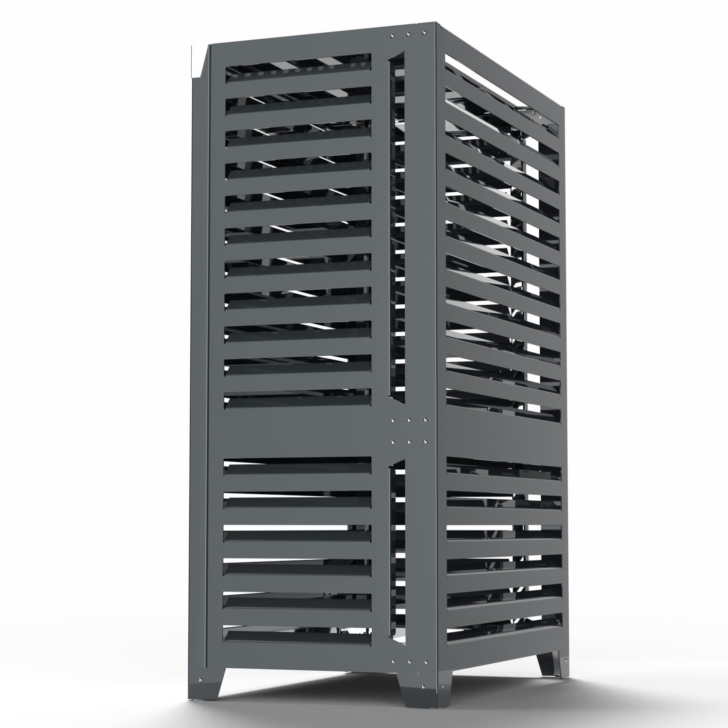 Cache pompe à chaleur VXL blanc – structure résistante, ventilation naturelle et esthétique architecturale. Pompe à chaleur Fujitsu AOYG14LAC2 pour habitats modernes.