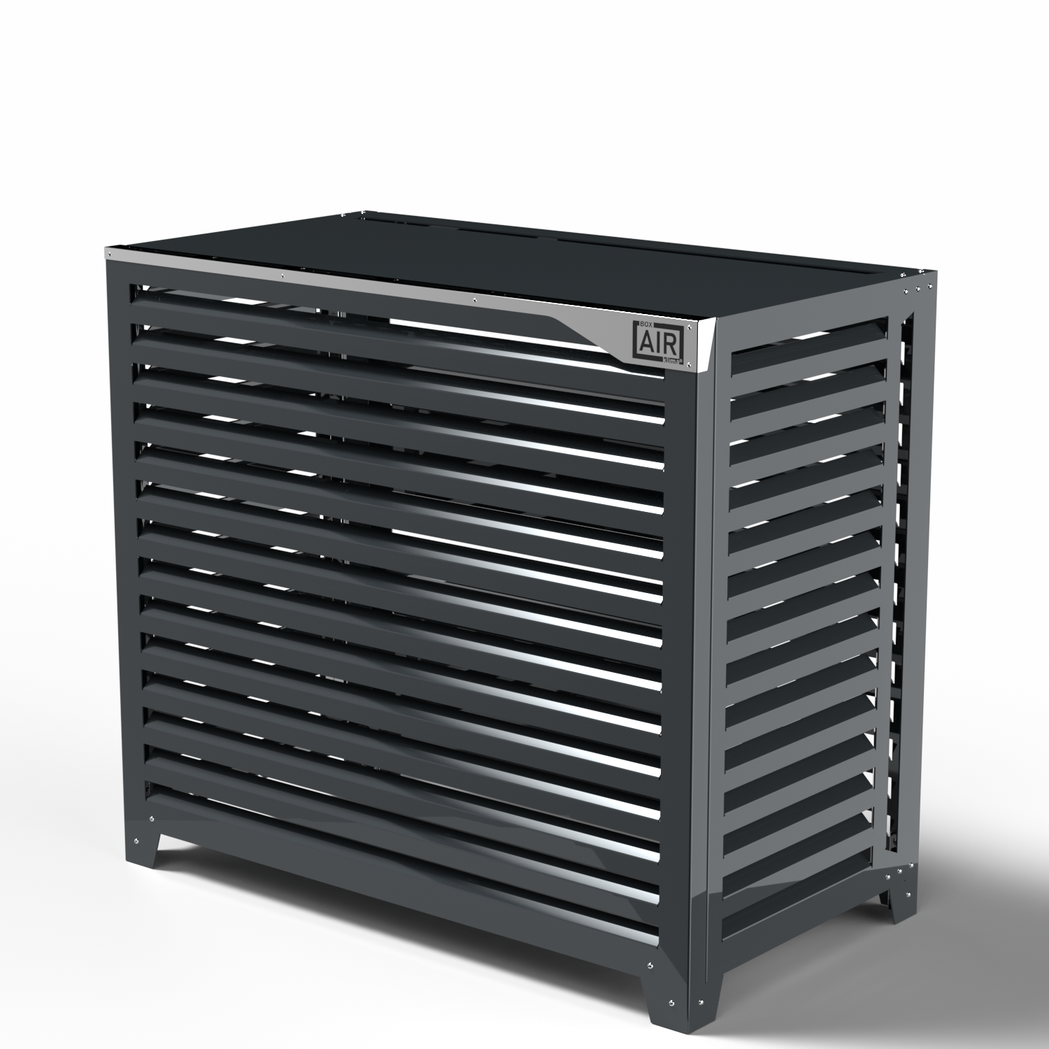Cache pompe à chaleur XXL anthracite – modèle Big Blade vue frontale, protection élégante. conçu pour fonctionner avec PANASONIC CU-3Z52TBE.