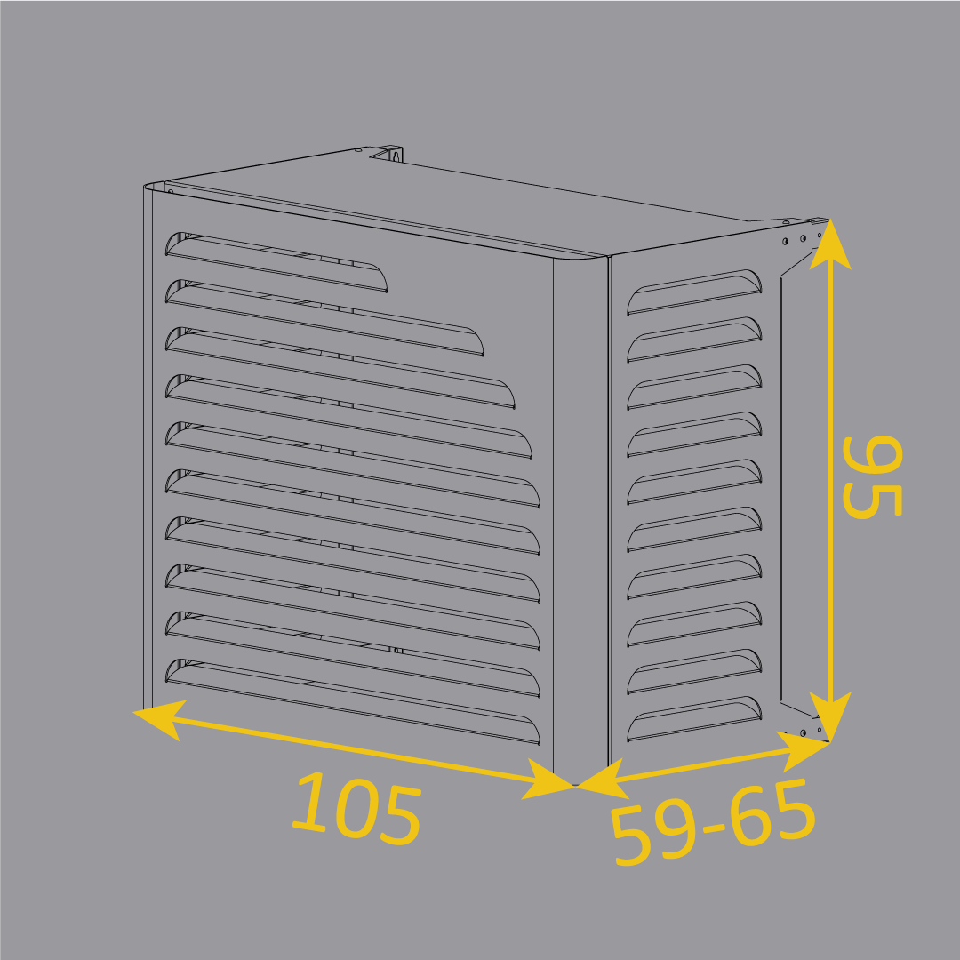 Dimensions externes – taille L cache clim Bird pour grandes unités décoratives