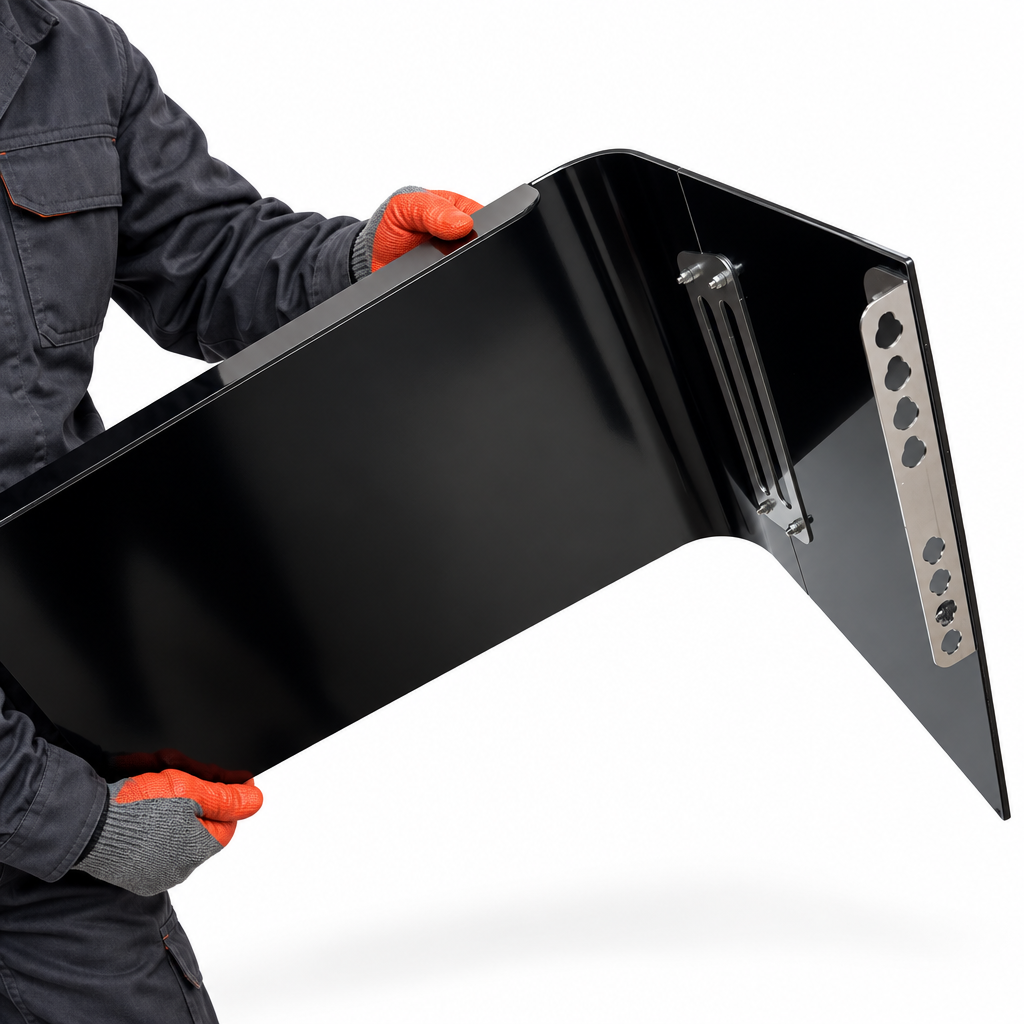 Clio noir, détail des supports métalliques de montage