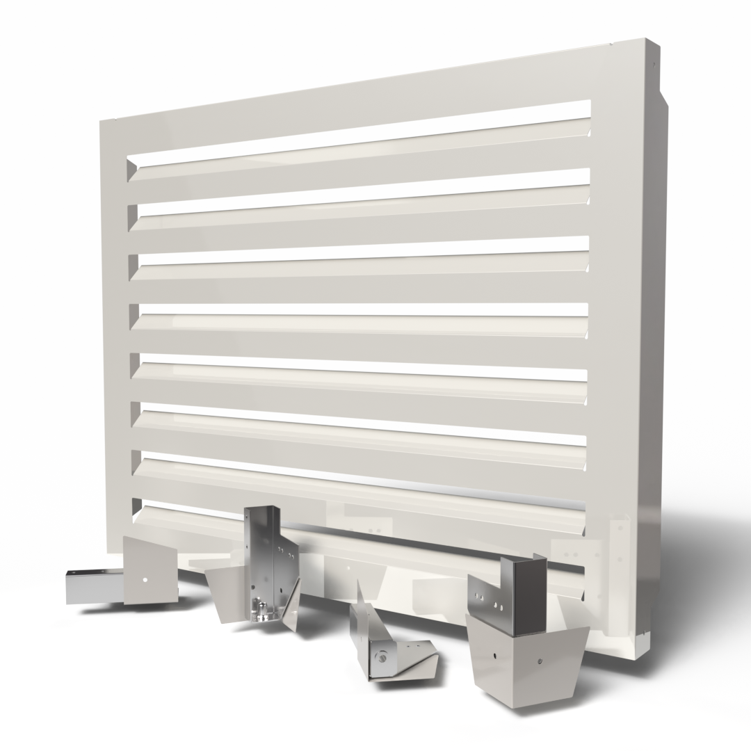Kit per installazione a terra indipendente in colore bianco, con pannello posteriore e piedini, compatibile con coperture Blade e Provence. Ideale per montaggio senza supporti a muro, su terrazze e spazi esterni.